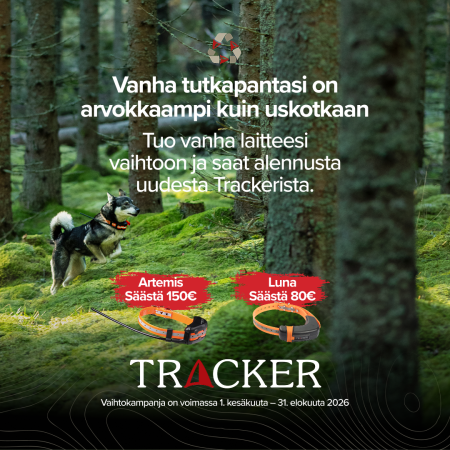 Vaihda vanha koiratutkasi ja saat alennuksen uudesta Tracker Artemis- tai Luna-laitteesta.